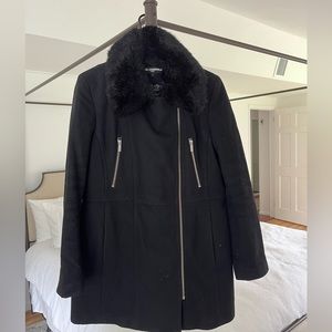 Black Wool Coat with Fur
